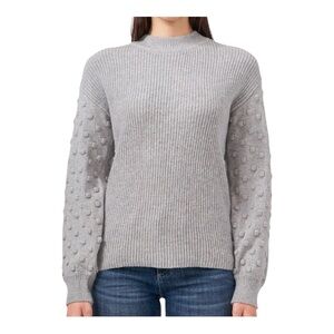 Vince Camuto Light Heather Grey Balloon Bobble Stitch Sleeves Crewneck Sweater